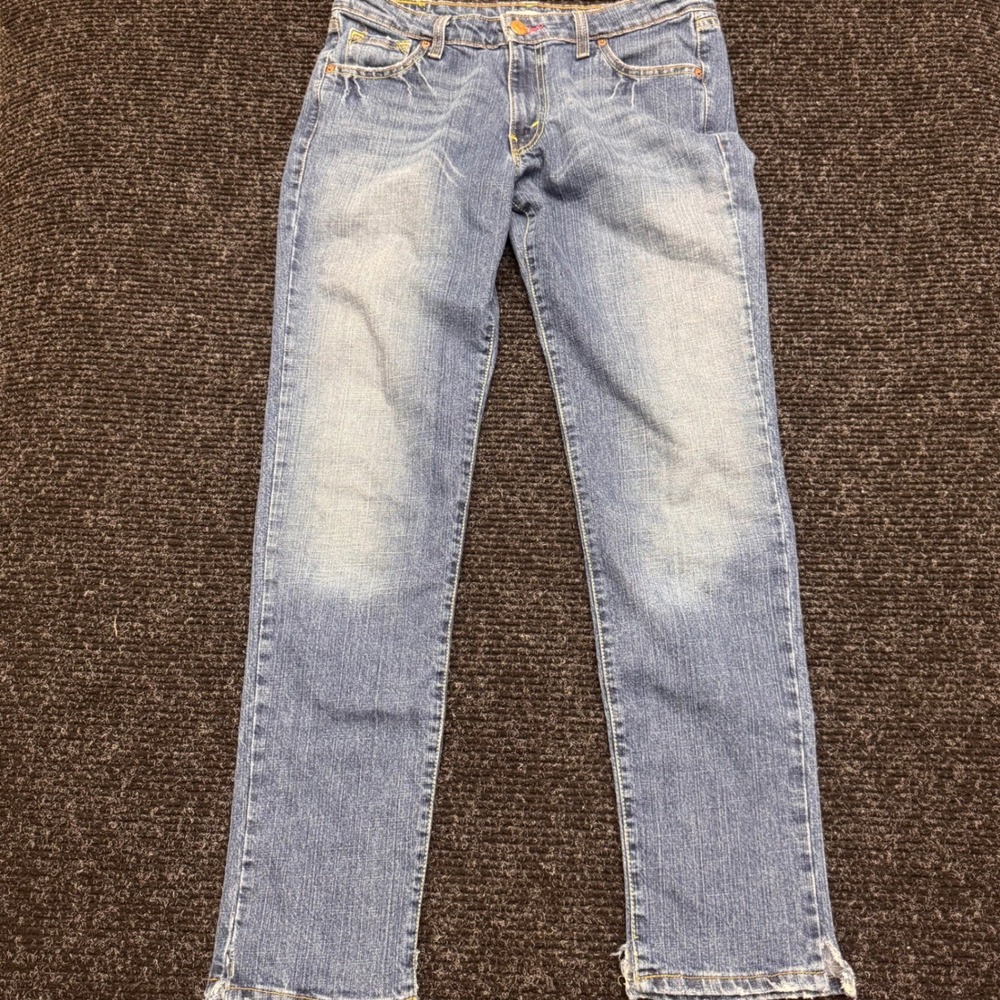 Levis 503 Skinny Jeans Medium Wash‎ Blue Denim Pants 34x31 Distressed Hem